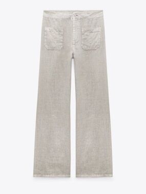 Zara Patch Pocket Marine High Waist Wide Leg Cream Jeans Size 6